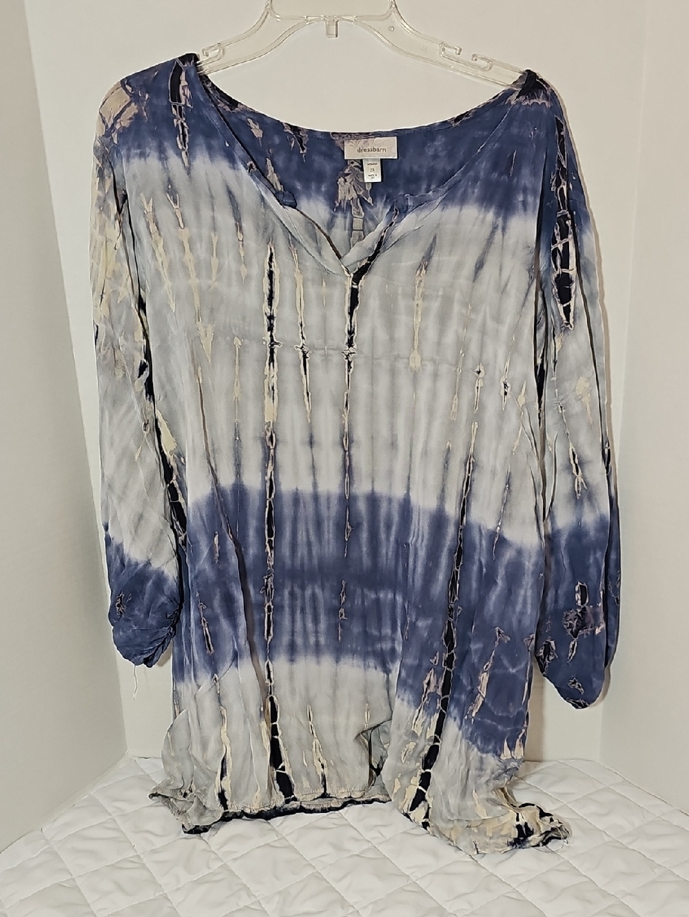 Dress Barn Blue and White Tie-Dye V-Neck Tunic